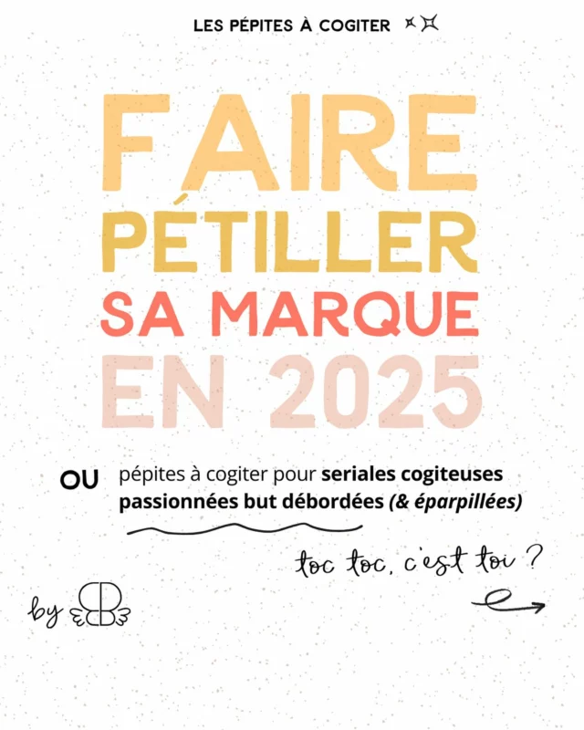 Toc toc, c’est toi ?

En 2023 et en 2024, je me suis paumée.

J’aimerais te raconter ce qui c’est passé.

Quand j’ai démarré mon labo ccb, le kiff était spontanément au centre de mon business.

J’avais pris le temps de poser une mission, une vision, un concept et tout mon labo était aligné avec ce que j’aimais et ce qui me faisait kiffer.

Les 3 premières année étaient fluides, easy (finger in the nose✌🏻)

Et d’un coup, pfiou ! Envolé.

Je me suis levée un matin sans rien comprendre, sans énergie ni envie.

Mais qu’est-ce qui s’est passé ? 

Une perte de sens (qui a entrainé un désalignement général).

Et je ne veux pas que ça t’arrive à toi aussi.

Bosser sa marque quand on est entrepreuneur.e (vraiment je veux dire. Donc on ne parle pas que d’un logo ou d’une vision posée à la va-vite), c’est surtout apprendre à mieux se connaître et choisir un chemin (et non 10). 

Je t’ai listé 7 conseils dans mon carroussel. Ils résument les 7 chapitres de mon  accompagnement de groupe Lets brandiiiiing.

Tu peux répondre LISTE pour plonger au coeur de la prochaine session qui va démarrer en mars puisque je réouvre la liste d’attente aujourd’hui même.

Lets brandiiiiing c’est 4 mois pour (re)donner vie à ta marque et vivre de ton métier passion en trouvant le parfait équilibre avec la marque qui te ressemble vraiment et t’épanouisse. 

En 2025, let’s swing !

Pssst ! Ah oui, j’oubliais… j’ai mis en place un nouveau contenu ici sur 2025, je l’ai appelé « les pépites » 🤌🏻✨ Stay tuned 😜

#créersamarque #redonnervieàsamarque #stratégiedemarque #imagedemarque #serialecogiteuse #entrepreneure #débordée #multipassionnée #alignement